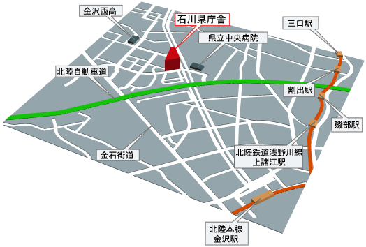 石川県庁舎地図