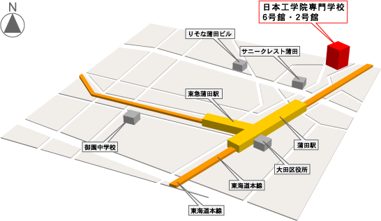 日本工学院専門学校6号館・2号館地図
