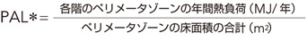 PAL*=各階のペリメータゾーンの年間熱負荷(MJ/年)ペリメータゾーンの床面積の合計(㎡)