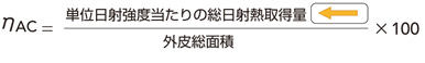 ηAC=単位日射強度当たりの総日射熱取得量外皮総面積 X 100／外皮総面積