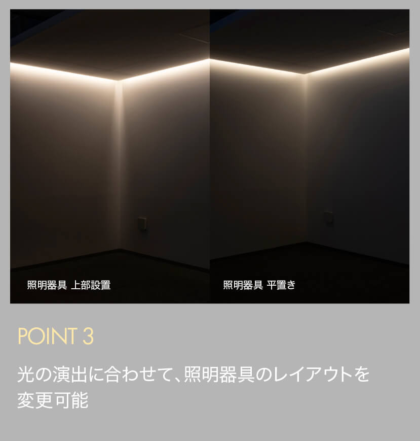 POINT3 光の演出に合わせて、照明器具のレイアウトを変更可能